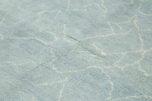 Purpleocco Blue Geometric Wool Cotton Handmade Rug 7'7'' x 9'1''