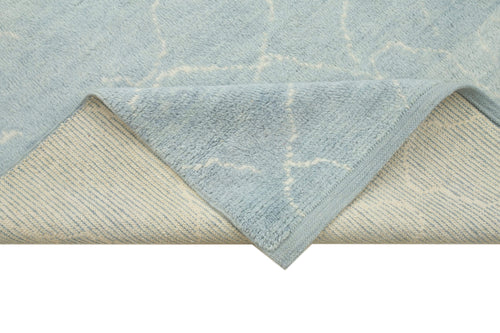 Purpleocco Blue Geometric Wool Cotton Handmade Rug 7'7'' x 9'1''