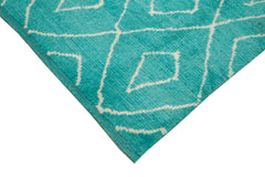 Purpleocco Turquoise Geometric Wool Cotton Handmade Rug 9'2'' x 12'8''