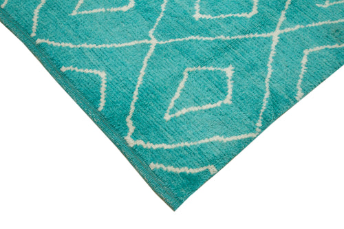 Purpleocco Turquoise Geometric Wool Cotton Handmade Rug 9'2'' x 12'8''