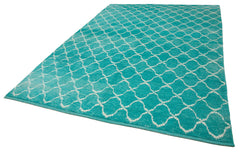 Purpleocco Turquoise Geometric Wool Cotton Handmade Rug 7'9'' x 10'10''