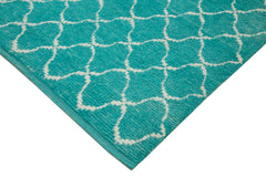 Purpleocco Turquoise Geometric Wool Cotton Handmade Rug 7'9'' x 10'10''