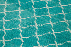 Purpleocco Turquoise Geometric Wool Cotton Handmade Rug 7'9'' x 10'10''