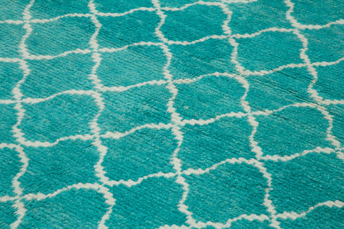 Purpleocco Turquoise Geometric Wool Cotton Handmade Rug 7'9'' x 10'10''