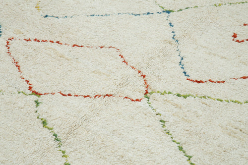 Purpleocco White Geometric Wool Cotton Handmade Rug 7'10'' x 10'0''