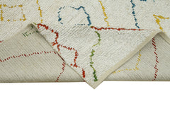 Purpleocco White Geometric Wool Cotton Handmade Rug 7'10'' x 10'0''