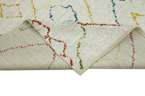 Purpleocco White Geometric Wool Cotton Handmade Rug 7'10'' x 10'0''