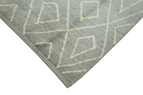 Purpleocco Grey Geometric Wool Cotton Handmade Rug 9'5'' x 13'7''