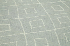 Purpleocco Grey Geometric Wool Cotton Handmade Rug 9'5'' x 13'7''