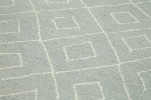 Purpleocco Grey Geometric Wool Cotton Handmade Rug 9'5'' x 13'7''