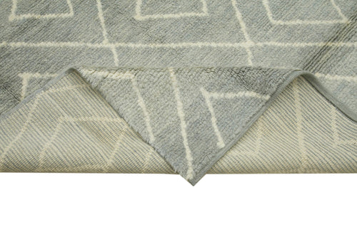 Purpleocco Grey Geometric Wool Cotton Handmade Rug 9'5'' x 13'7''