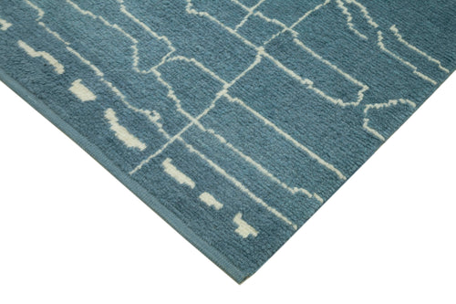 Purpleocco Blue Geometric Wool Cotton Handmade Rug 6'3'' x 9'0''