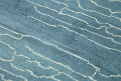 Purpleocco Blue Geometric Wool Cotton Handmade Rug 6'3'' x 9'0''