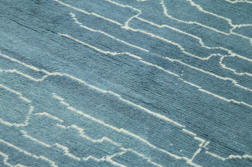 Purpleocco Blue Geometric Wool Cotton Handmade Rug 6'3'' x 9'0''