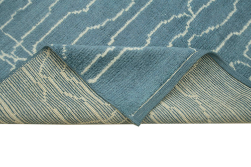Purpleocco Blue Geometric Wool Cotton Handmade Rug 6'3'' x 9'0''