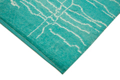 Purpleocco Turquoise Geometric Wool Cotton Handmade Rug 6'4'' x 10'0''