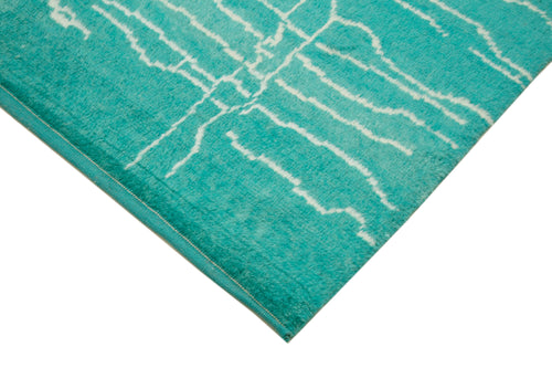 Purpleocco Turquoise Geometric Wool Cotton Handmade Rug 6'4'' x 10'0''