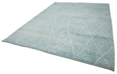 Purpleocco Blue Geometric Wool Cotton Handmade Rug 8'11'' x 12'2''