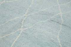 Purpleocco Blue Geometric Wool Cotton Handmade Rug 8'11'' x 12'2''