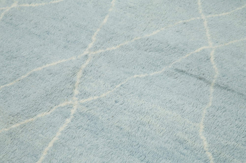 Purpleocco Blue Geometric Wool Cotton Handmade Rug 8'11'' x 12'2''