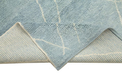 Purpleocco Blue Geometric Wool Cotton Handmade Rug 8'11'' x 12'2''