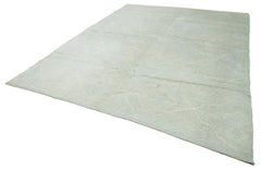 Purpleocco Blue Geometric Wool Cotton Handmade Rug 9'1'' x 11'6''