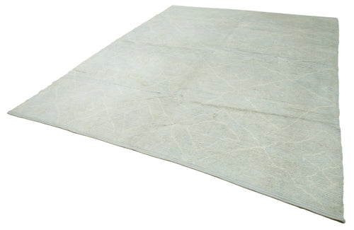 Purpleocco Blue Geometric Wool Cotton Handmade Rug 9'1'' x 11'6''