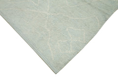 Purpleocco Blue Geometric Wool Cotton Handmade Rug 9'1'' x 11'6''