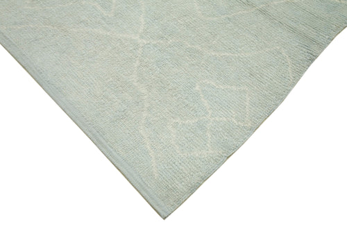 Purpleocco Blue Geometric Wool Cotton Handmade Rug 9'1'' x 11'6''