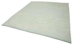 Purpleocco Blue Geometric Wool Cotton Handmade Rug 8'2'' x 9'6''