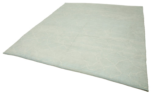 Purpleocco Blue Geometric Wool Cotton Handmade Rug 8'2'' x 9'6''