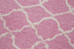 Purpleocco Pink Geometric Cotton Wool Handmade Area Rug 3'1'' x 12'0''