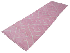 Purpleocco Pink Geometric Cotton Wool Handmade Area Rug 2'11'' x 9'10''