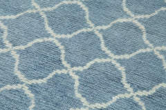 Handmade Area Rug - Blue Geometric Turkish Vintage Runner 3x12 ft Cotton Wool