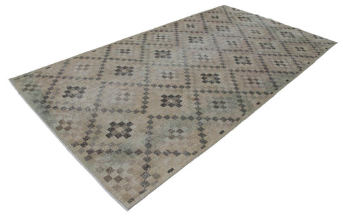 Handmade Area Rug – Checkered Kilim Beige Cotton Wool Rug 5'4''x10'3'' Durable Floor Covering