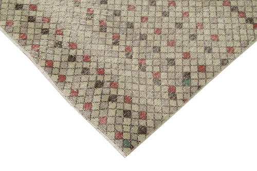 Handmade Area Rug - Checkered Kilim Carpet 4'11"x8'2" Beige Cotton Wool Blend