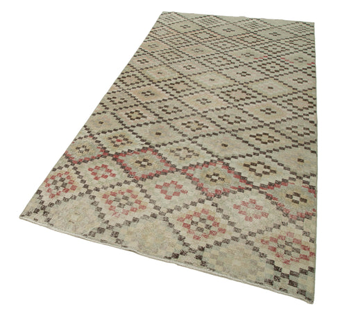 Handmade Area Rug – Checkered Kilim Beige Cotton Wool Rug 4'2''x8'6''