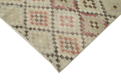 Handmade Area Rug – Checkered Kilim Beige Cotton Wool Rug 4'2''x8'6''