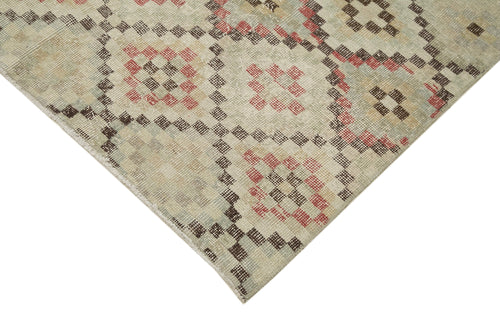 Handmade Area Rug – Checkered Kilim Beige Cotton Wool Rug 4'2''x8'6''