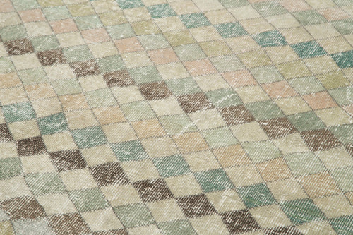 Checkered Kilim White Cotton Wool Handmade Area Rug 4'10'' x 9'3''