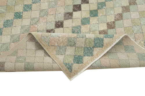 Checkered Kilim White Cotton Wool Handmade Area Rug 4'10'' x 9'3''