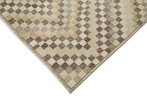 Handmade Area Rug - Checkered Kilim Beige Cotton Wool Vintage Carpet 5'8''x8'10''