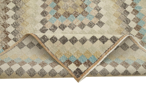 Handmade Area Rug - Checkered Kilim Beige Cotton Wool Vintage Carpet 5'8''x8'10''