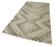 Handmade Area Rug – Checkered Kilim Rug 4'8''x8'8'' Cotton Wool Durable Weave