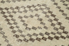 Checkered Runner Beige Geometric Cotton Wool Handmade Area Rug 3'8'' x 11'1''