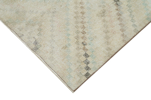 Checkered Runner Beige Geometric Cotton Wool Handmade Area Rug 4'2'' x 10'5''