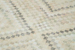 Checkered Runner Beige Geometric Cotton Wool Handmade Area Rug 4'2'' x 10'5''