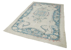 Handmade Area Rug - Checkered Kilim Beige Cotton Wool Vintage Carpet 6'x9'9''