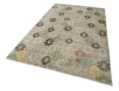 Checkered Kilim White Cotton Wool Handmade Area Rug 5'5'' x 9'1''