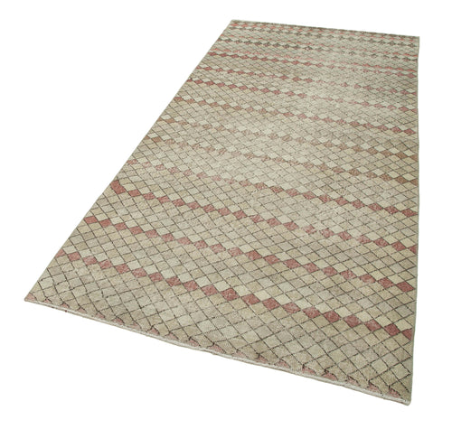 Handmade Area Rug - Checkered Kilim Beige Cotton Wool Durable Turkish Carpet 4'1''x9'2''